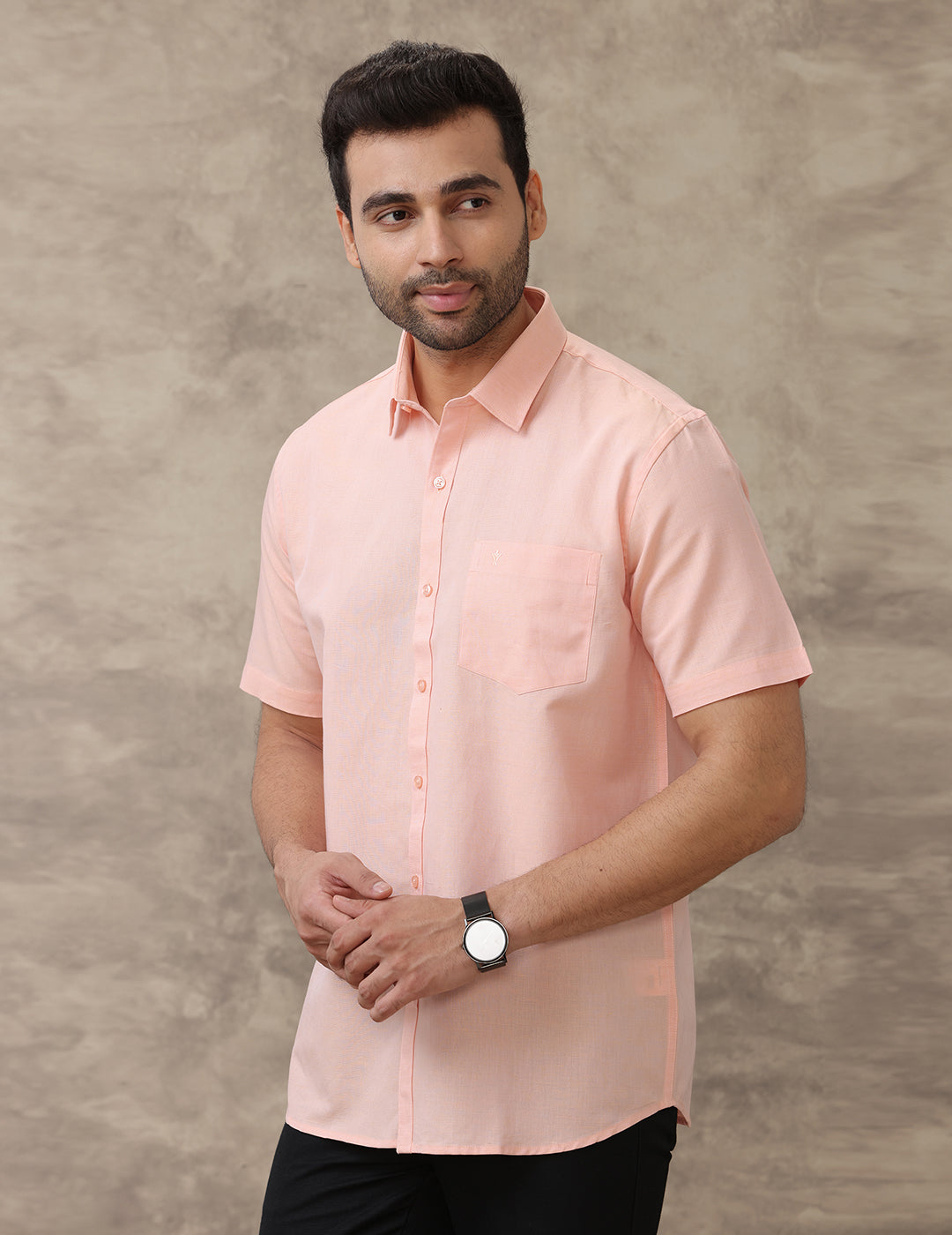 Men Linen Cotton Shirt Pinkish Orange LF16
