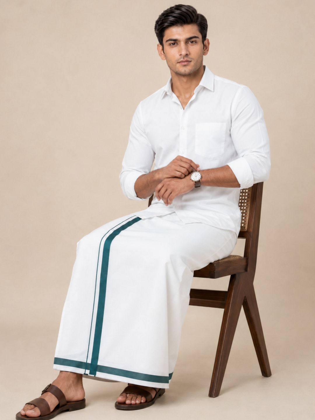 Men 100% Cotton Single Layer Small Border Dhoti Akill AK02
