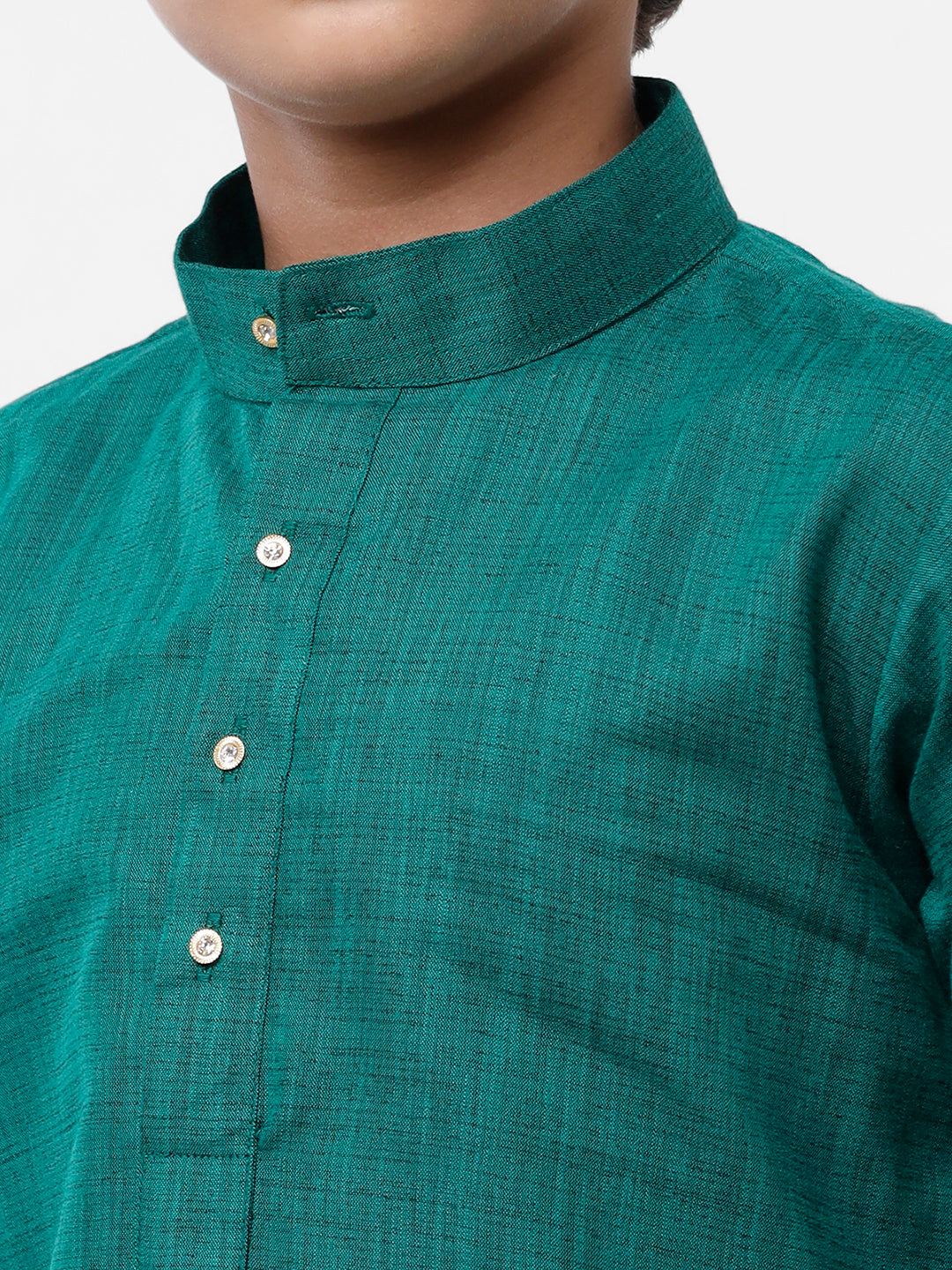 Like Father Like Son Dark Green Kurta and Gold Jari White Dhoti Combo FS5-Kid Zoom view