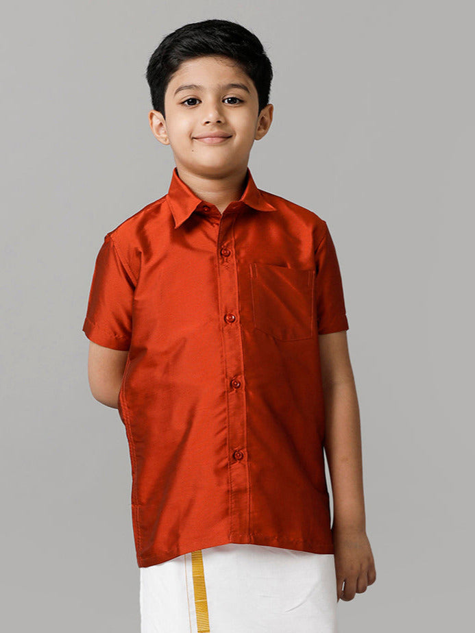 Boys Silk Cotton Brick Half Sleeves Shirt K39