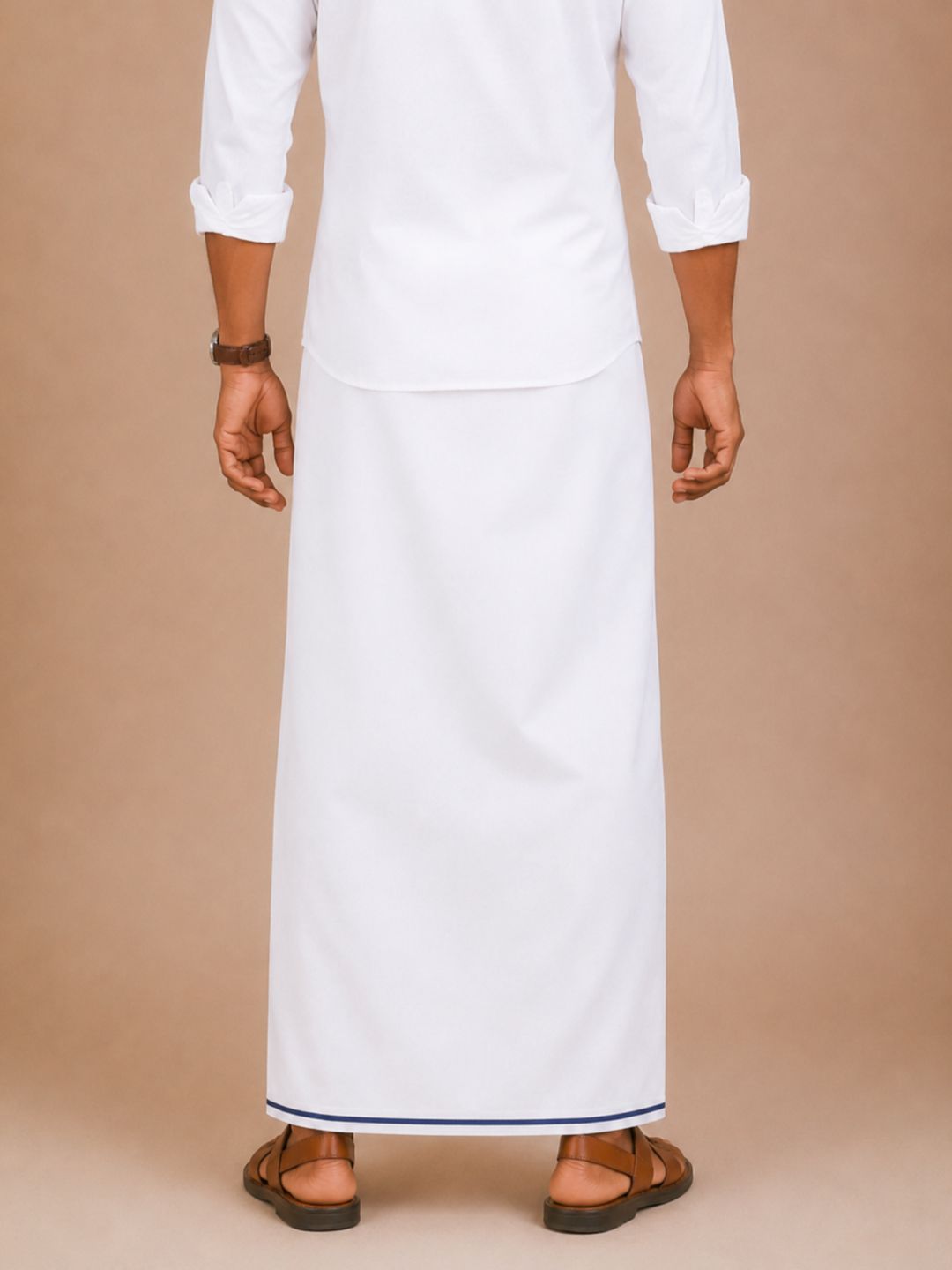 Men 100% Cotton Single Layer Small Border Dhoti Naval NV02