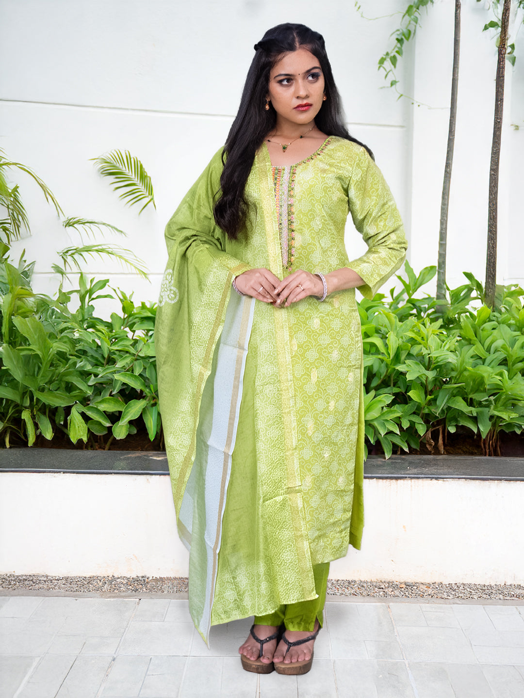 Women Light Green MM Silk Printed Kurti Set EKS112