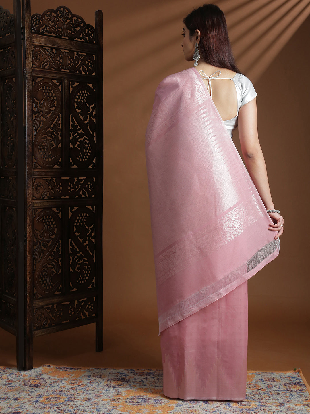 Women Light Pink Semi Kora Cotton Saree SK134