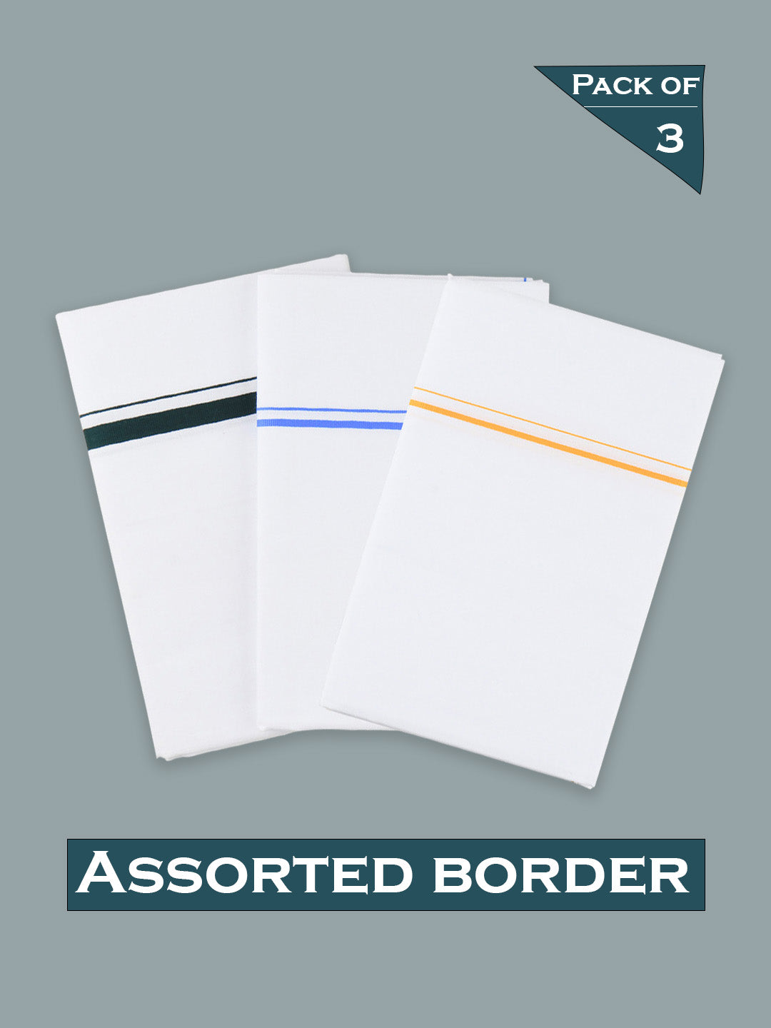 Mens Cotton Blend Dhoti with Assorted Border 2M (Pack of 3)