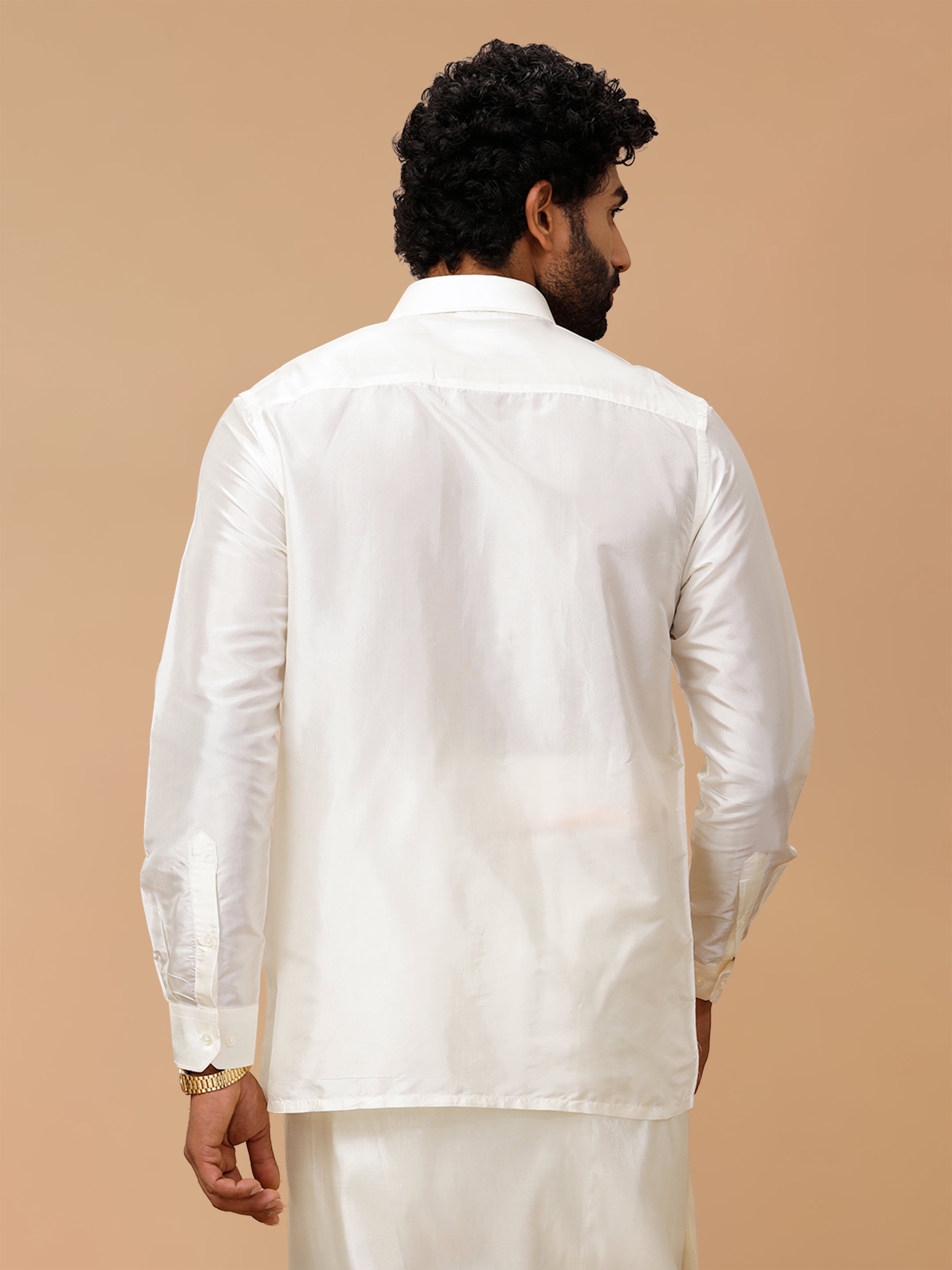 Pure Silk Cream Regular Fit Shirt