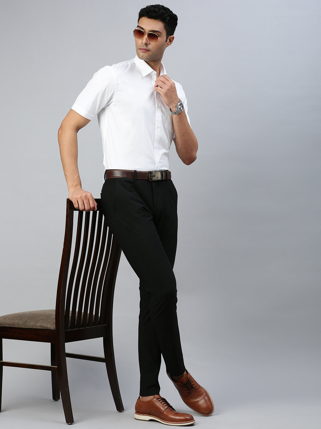 Men 100% Cotton White Shirt Classic Cotton