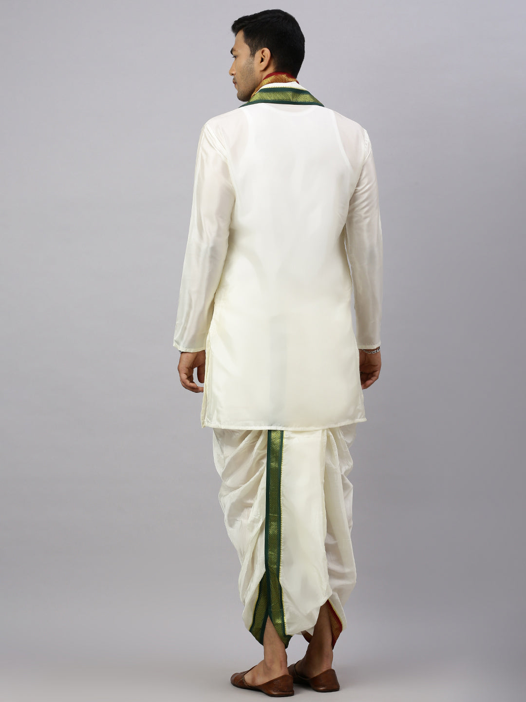 Men Art Silk Kurta Readymade Elastic Panchakacham & Towel Set