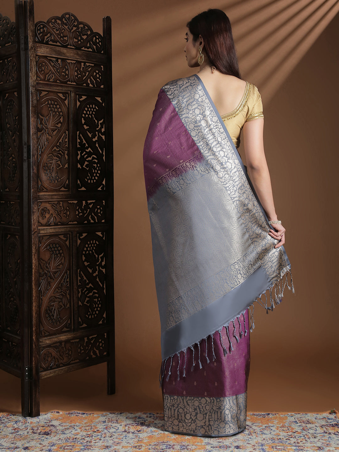 Women Soft Silk Saree Dark Violet SS417
