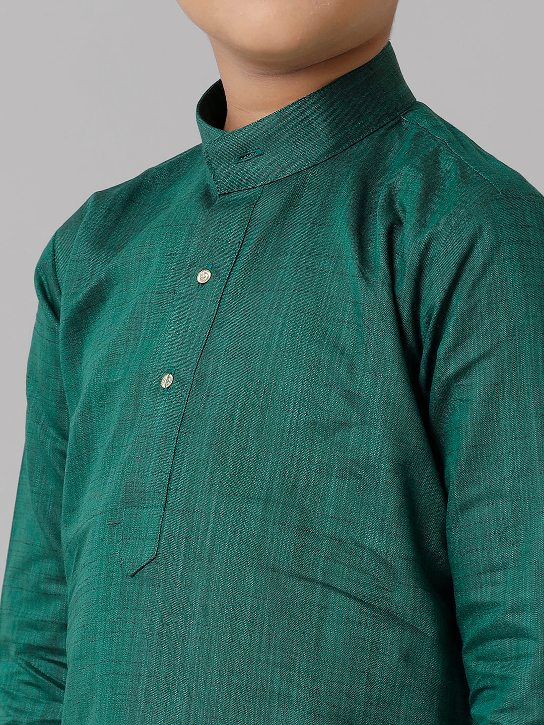Boys Cotton Dark Green Kurta with Cream Elastic Panchakacham Combo FS5-Zoom view