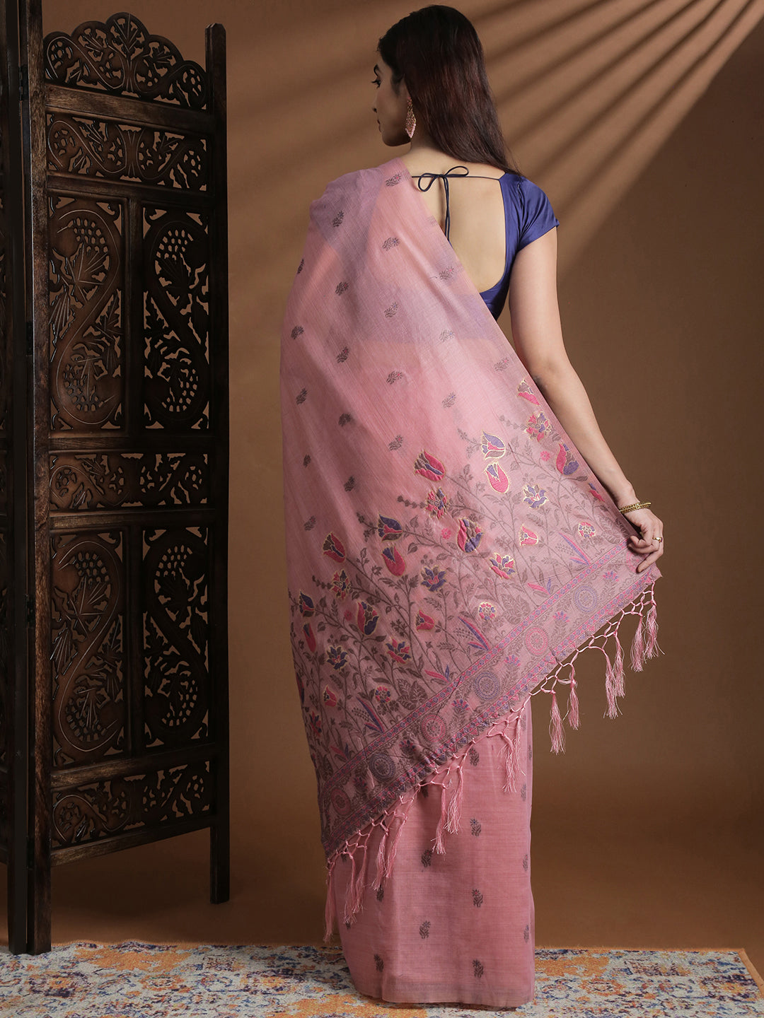 Women Pink Cotton Weaving Saree PCS253