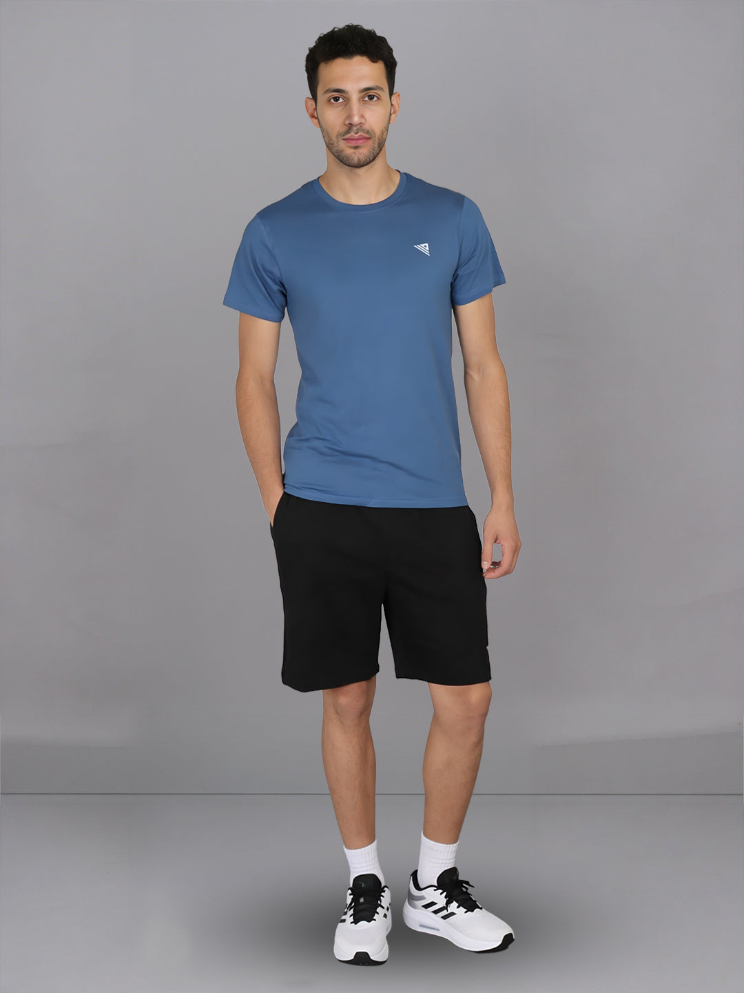 Men Petrol Blue Crew neck T-Shirt with Black Shorts Combo ES1