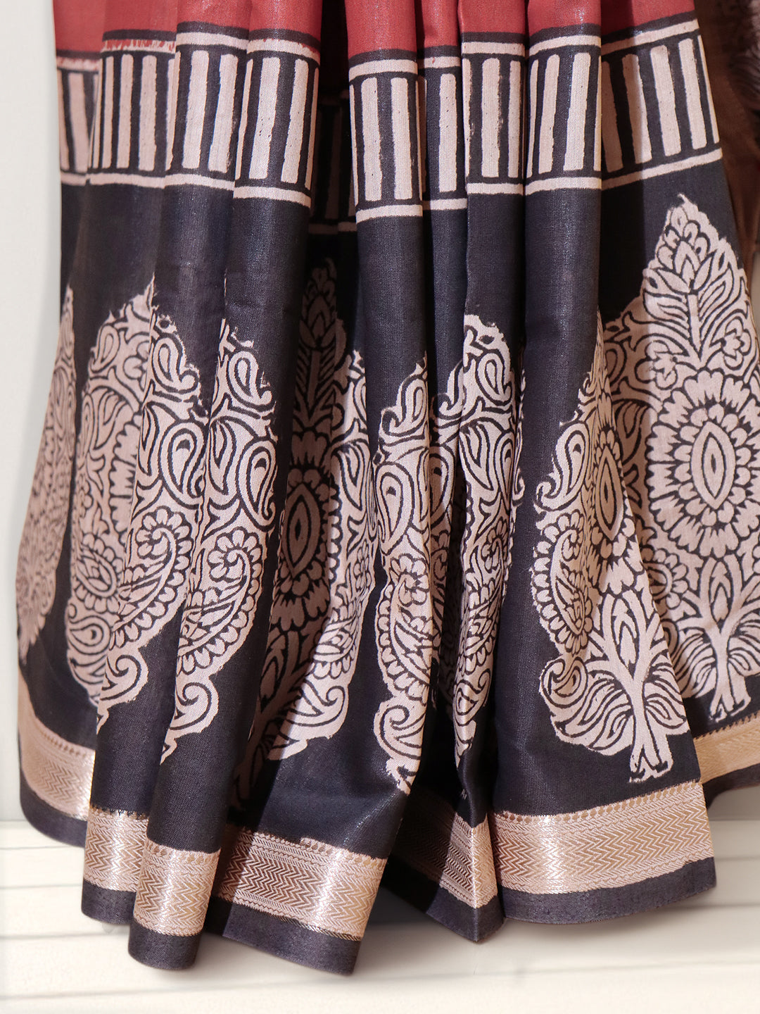 Women Maroon Semi Chanderi Cotton Printed Saree SC79