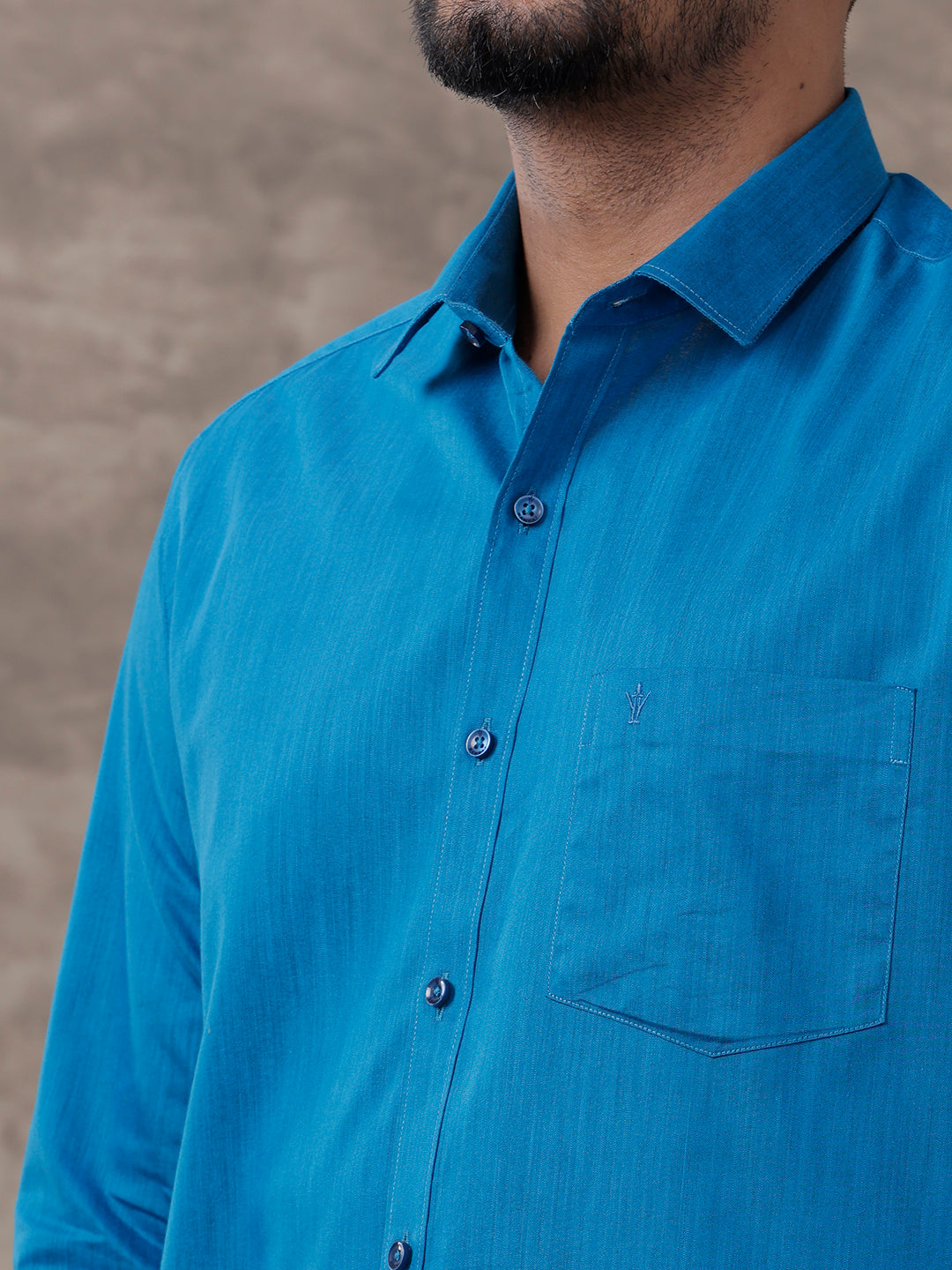 Men Blue Matching Border Dhoti & Full Sleeves Shirt Set Evolution IC4