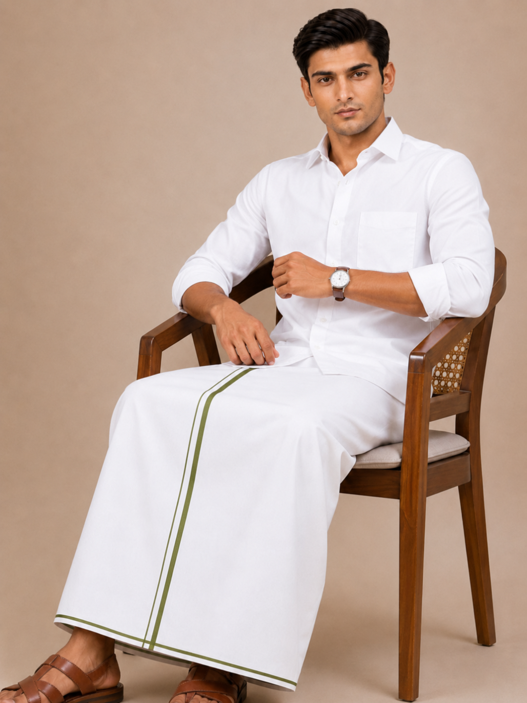 Men 100% Cotton Single Layer Small Border Dhoti Naval NV04