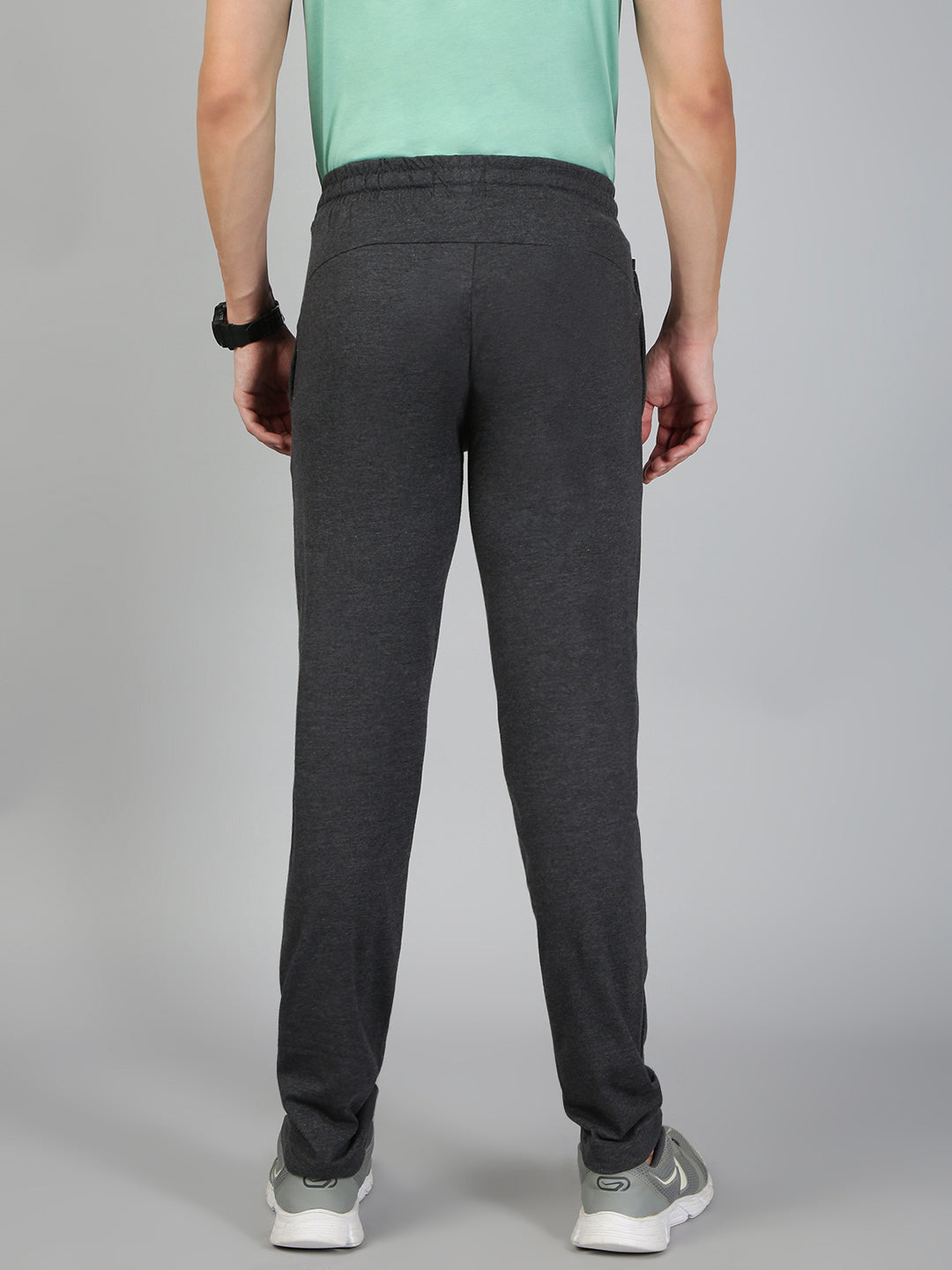 Men Combed Cotton Rich Track Pant with Side Pockets Charcoal Melange ETK8