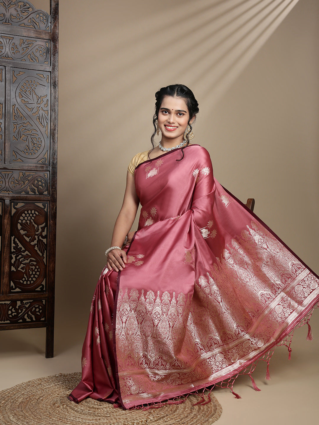 Women Flamingo Pink Soft Silk Saree SS388