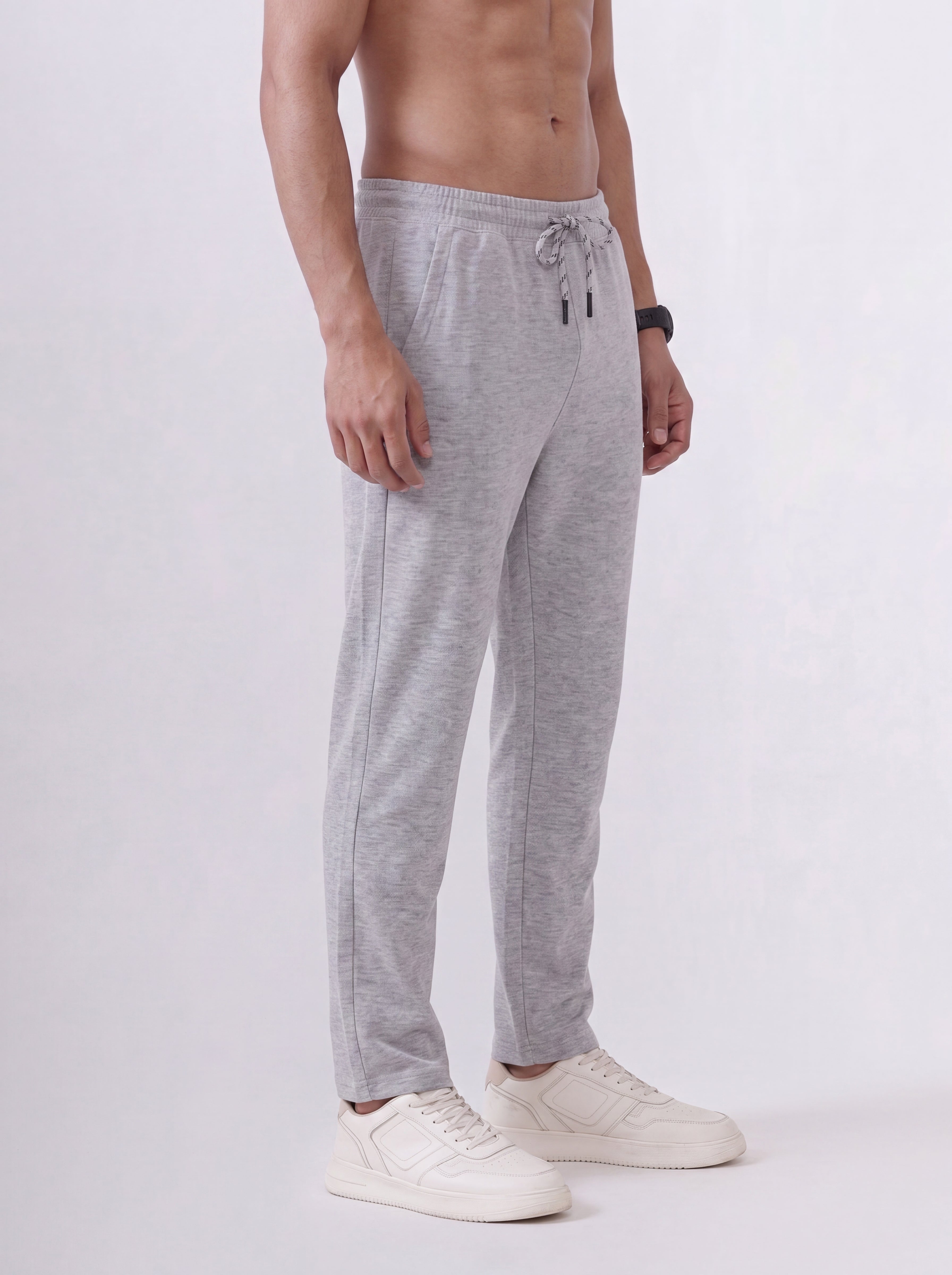 Cotton Rich Regular Fit Grey Melange Popcorn Track Pant PTK3