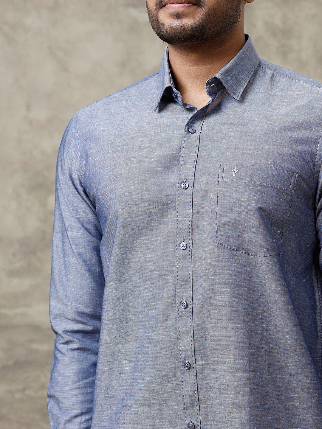 Men Linen Cotton Shirt Grey Blue LF6