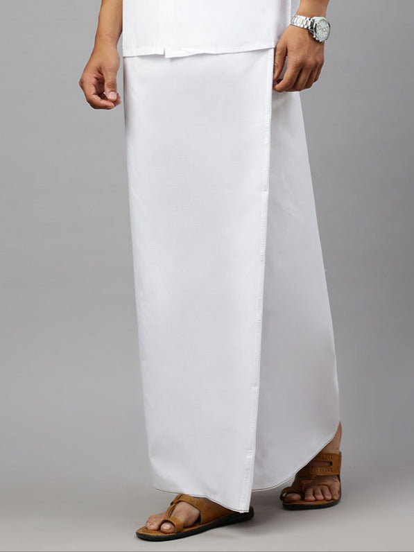 Men Cotton Blend Single Layer White Dhoti with Small Border Paramas (Pack of 3)