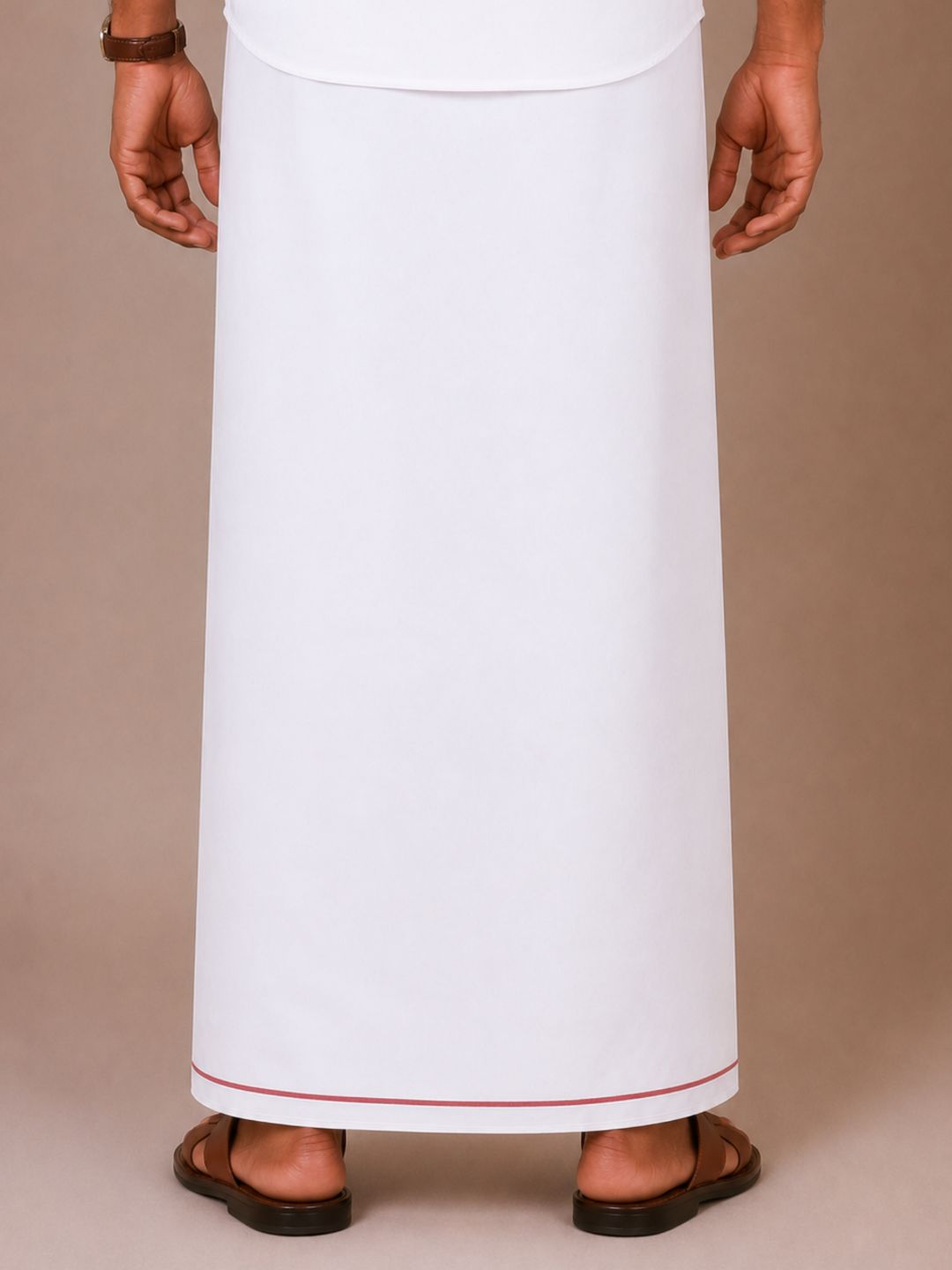 Men 100% Cotton Double Layer White Dhoti with Small Border Wisdom W02
