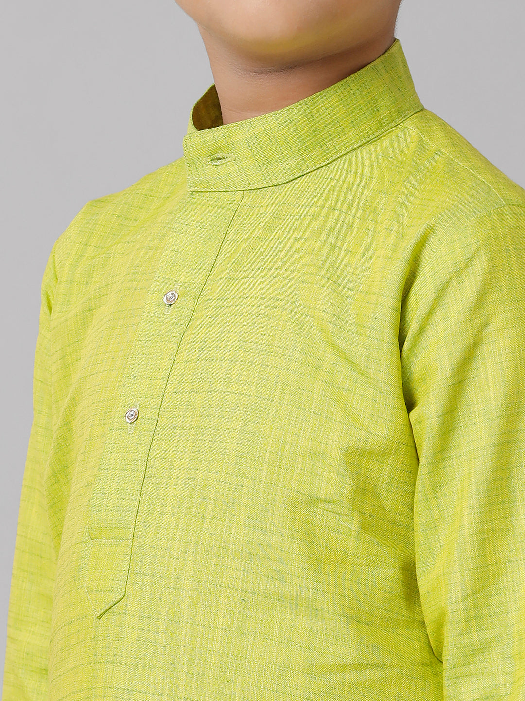 Boys Cotton Parrot Green Kurta with Cream Elastic Panchakacham Combo FS2-Zoom view