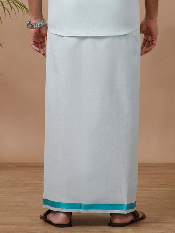 Men Tissue Single Layer Ramar Green Dhoti with Jari Border