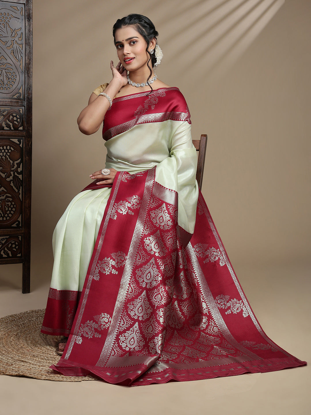 Women Moss Green Tissue Saree TS56