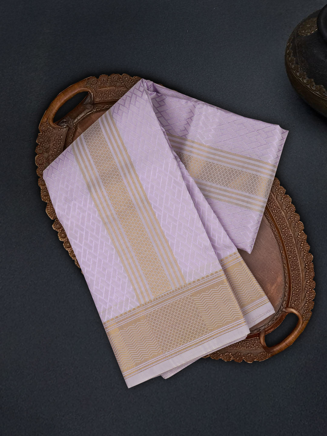 Men Art Silk Wedding Shirting Dhoti & Towel Set Violet Touch Tone TT25
