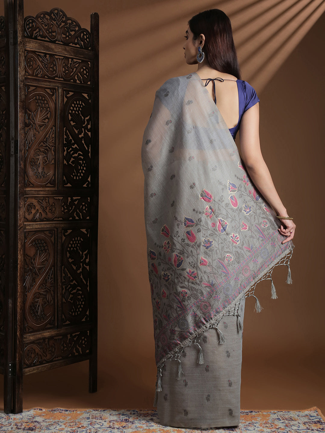 Women Grey Cotton Weaving Saree PCS251