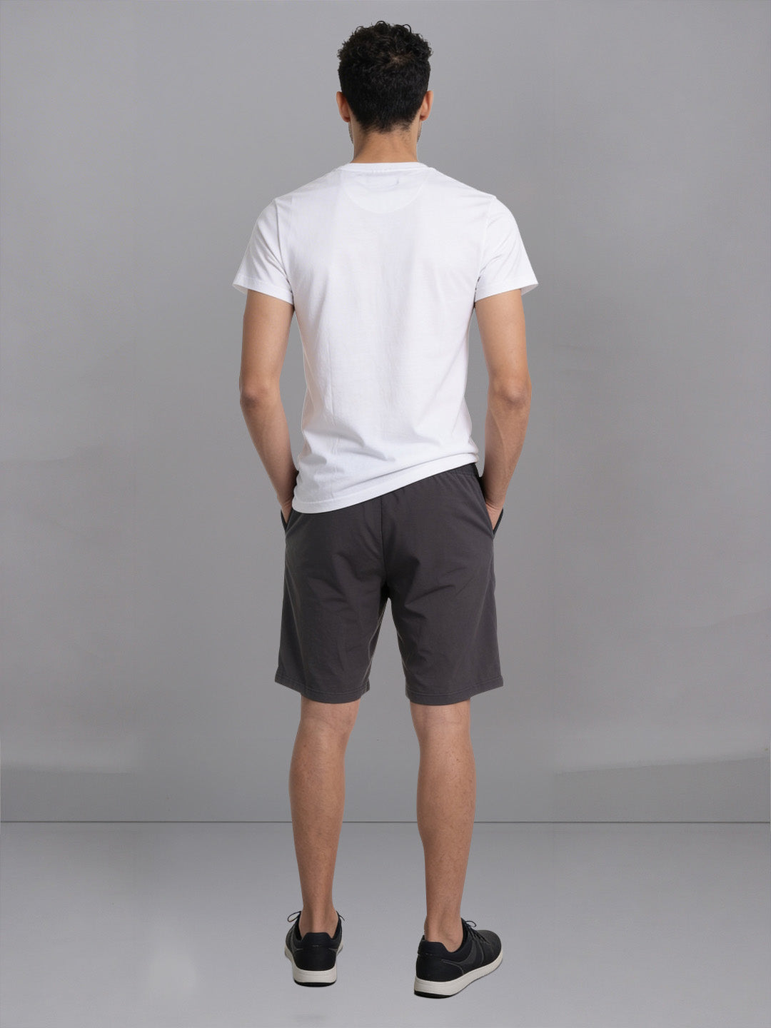 Men White Crew neck T-Shirt with Grey Shorts Combo ES5