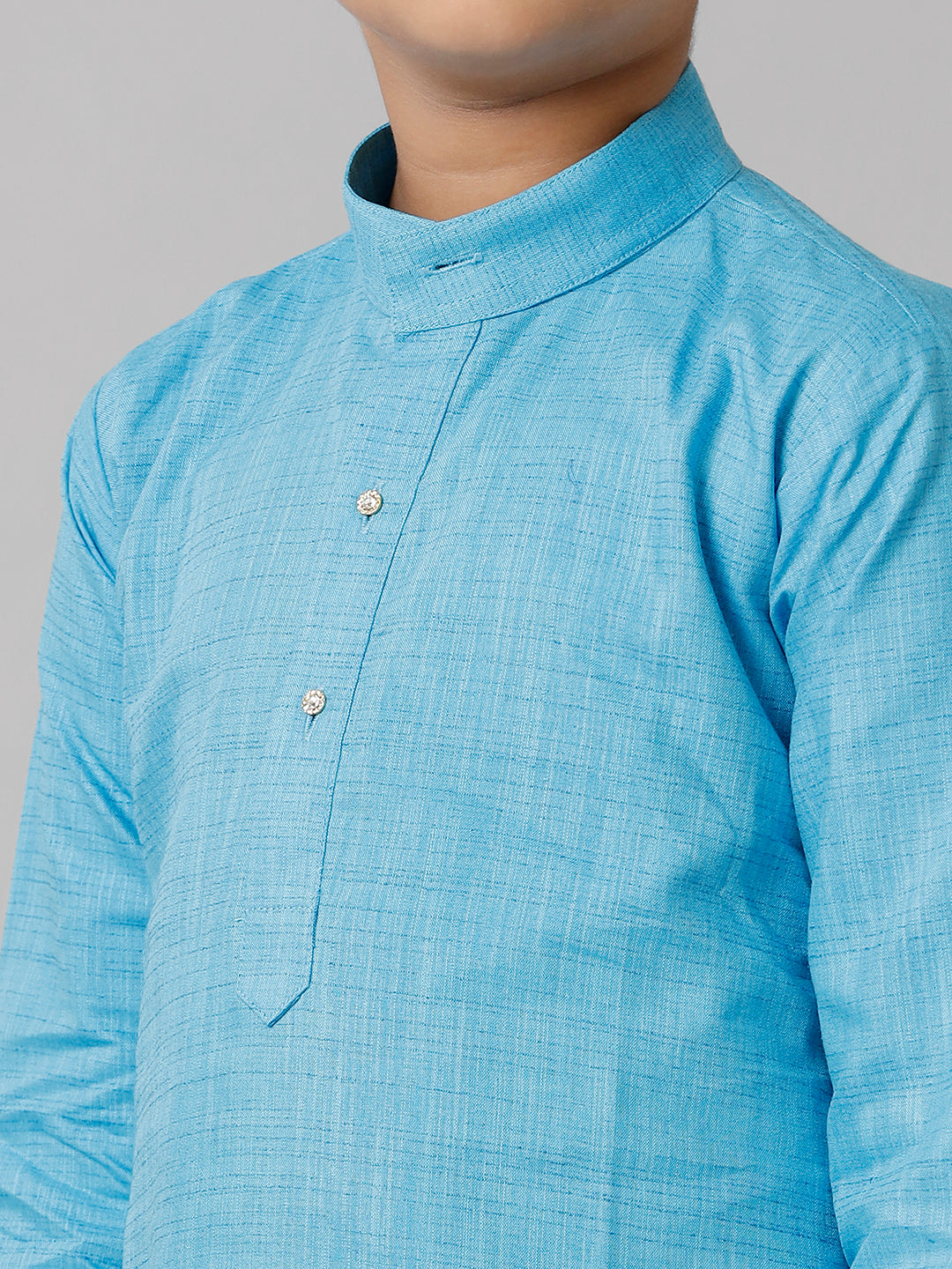 Boys Cotton Full Sleeves Sky Blue Kurta with Cream Pyjama Pant Combo FS4-Zoom view
