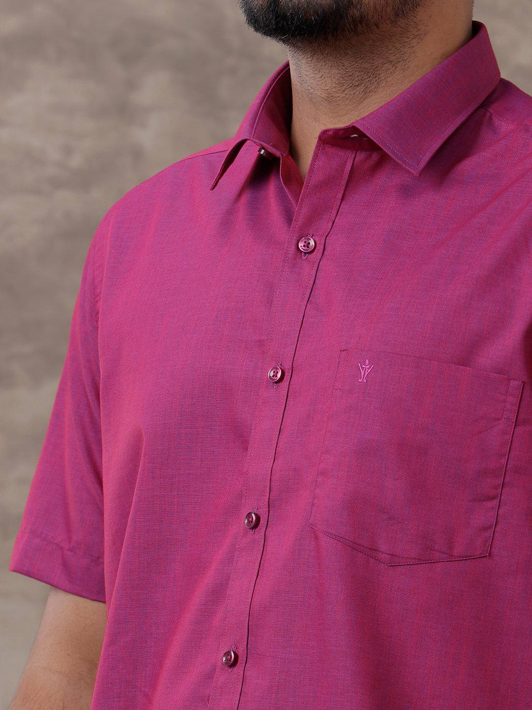 Men Magenta Matching Border Dhoti & Half Sleeves Shirt Set Evolution IC3