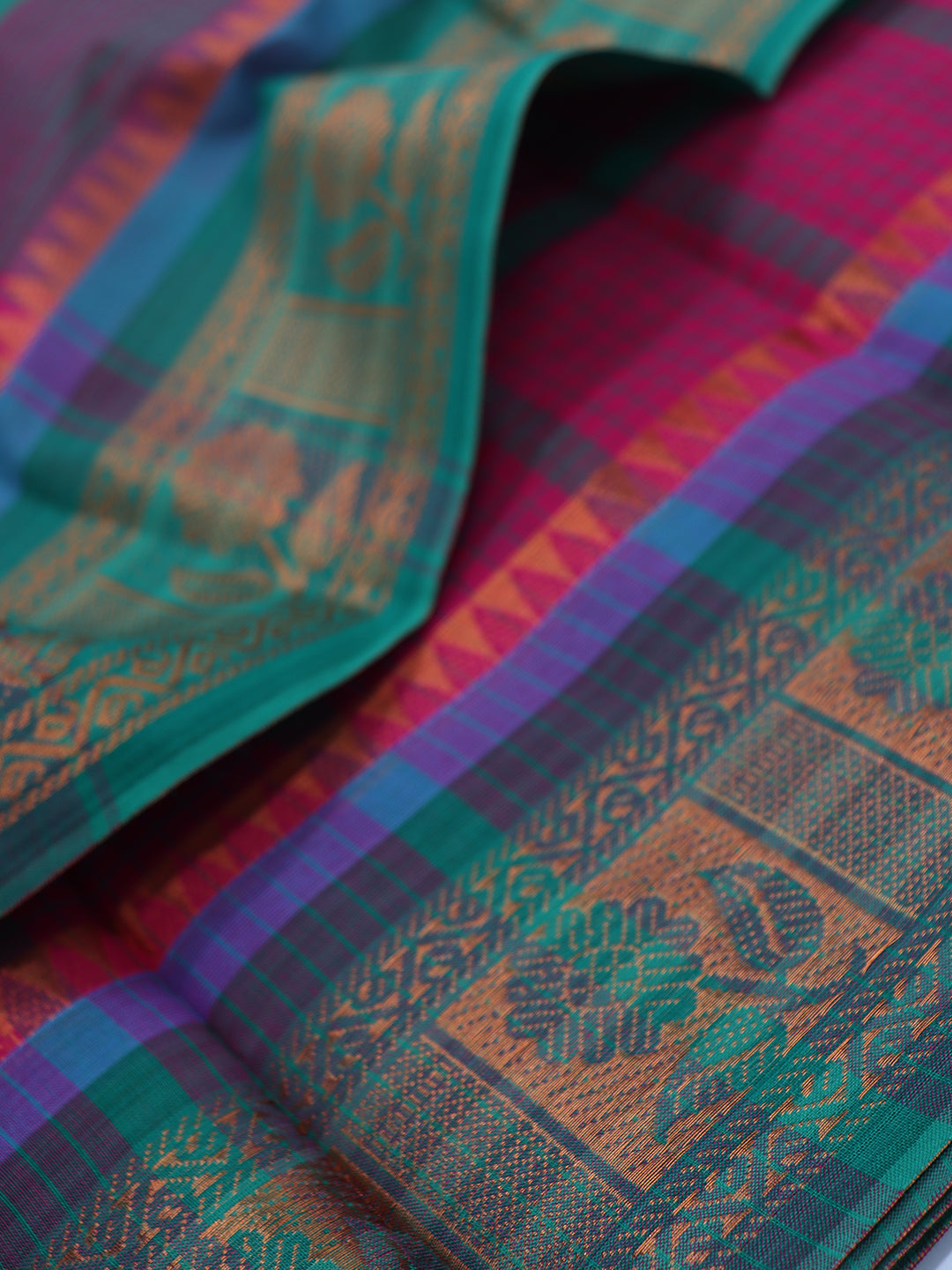 Women Dark Pink Checks Pure Chettinad Cotton Saree PCS231