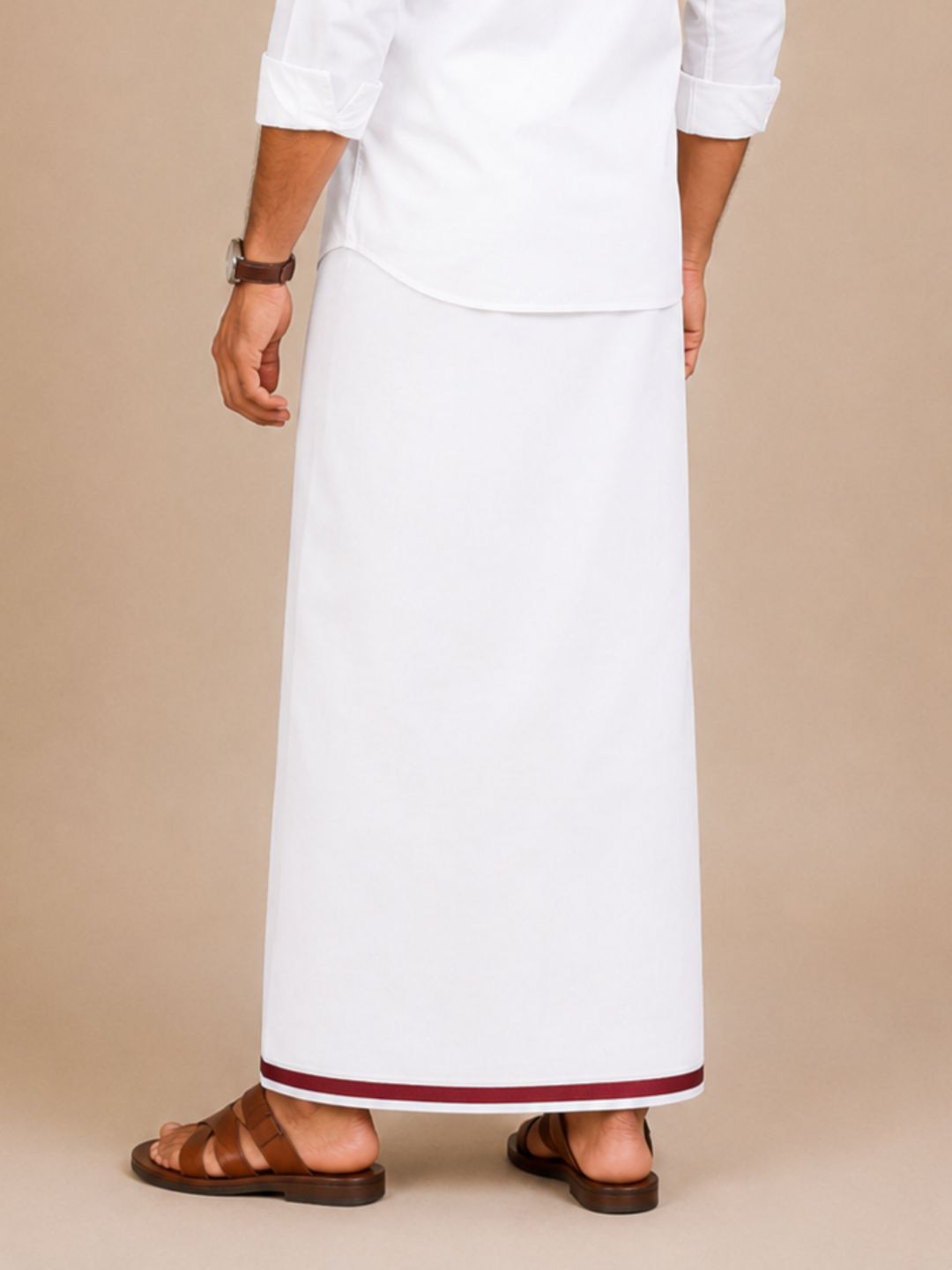 Men Wrinkle Free Single Layer Small Border Dhoti Amul AM02