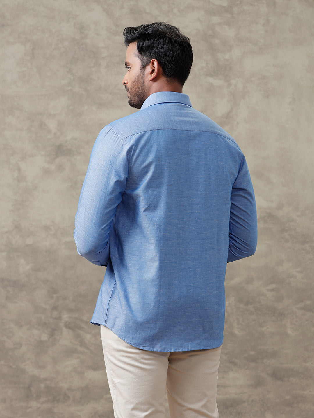 Men Linen Cotton Shirt Blue LF4