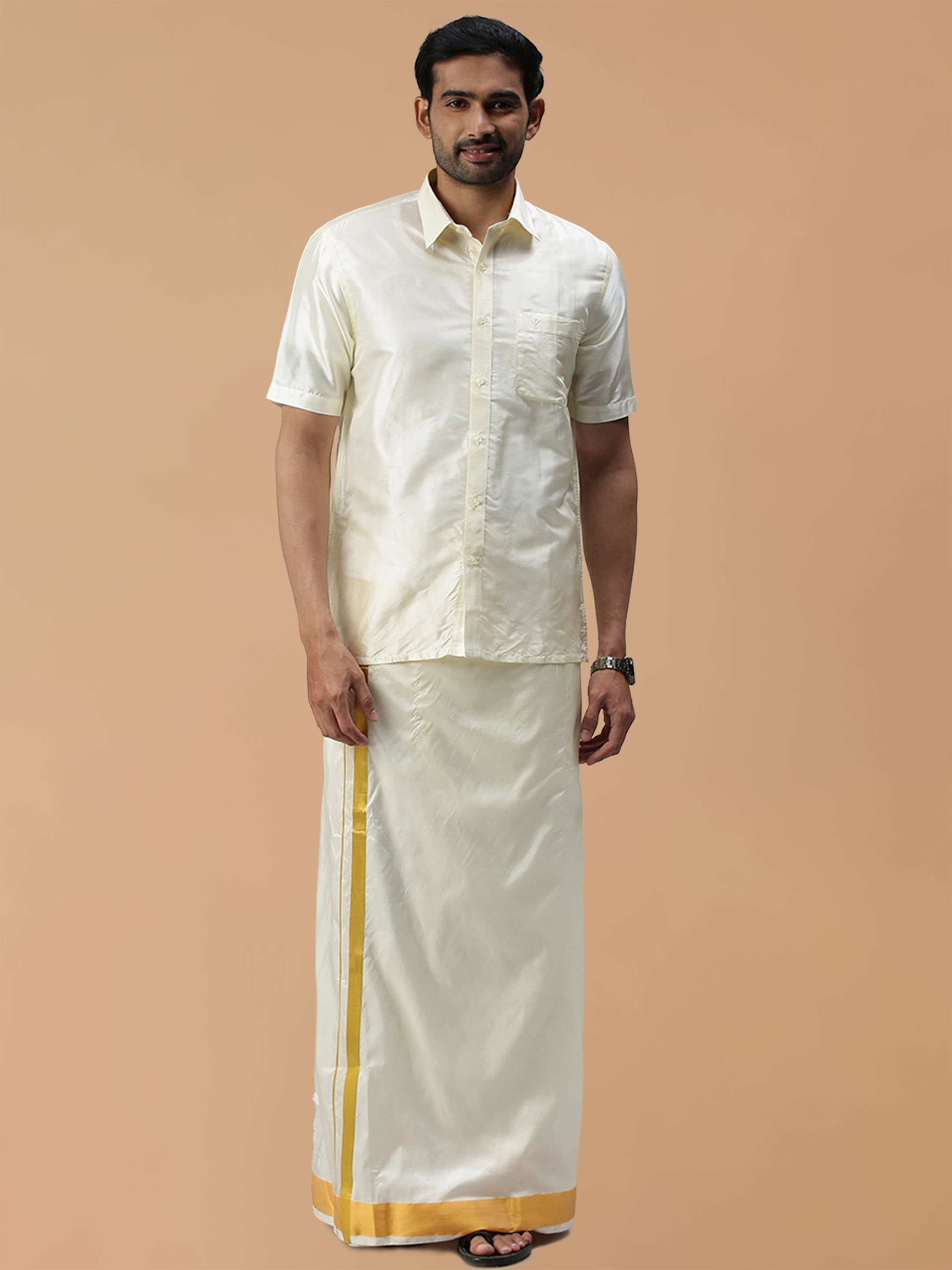 Silk Mixed Cream Regular Fit Shirt