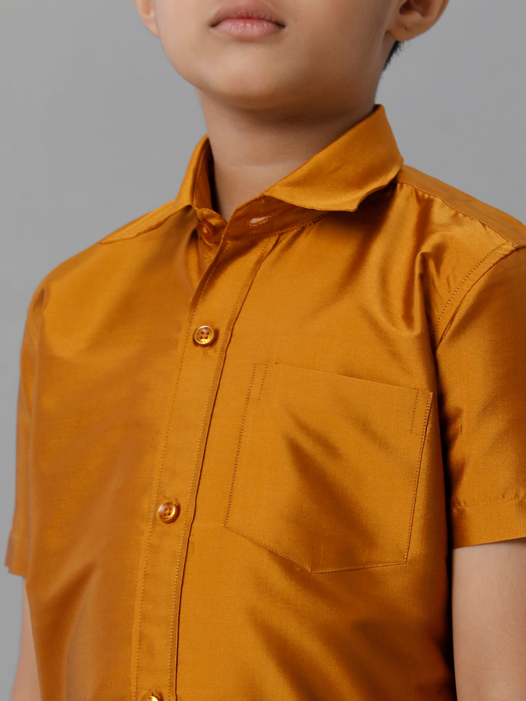 Boys Silk Cotton Mustard Half Sleeves Shirt with Soft Silk Panchakacham Combo K37-zoom view