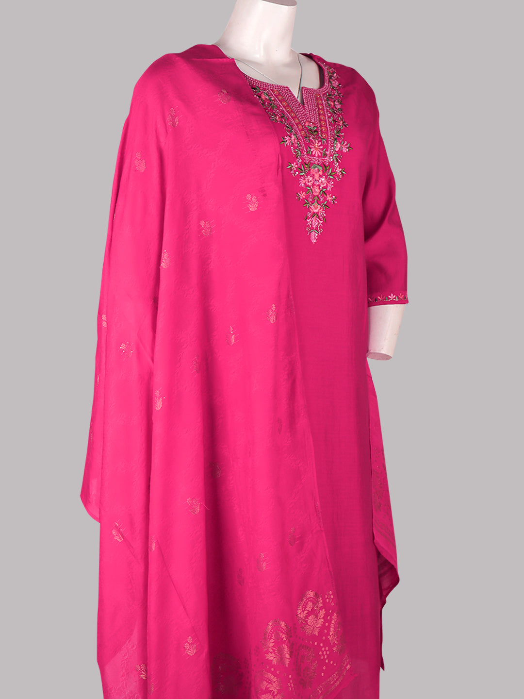 Women Cotton Embroidered Kurti Set Dark Pink EKS41