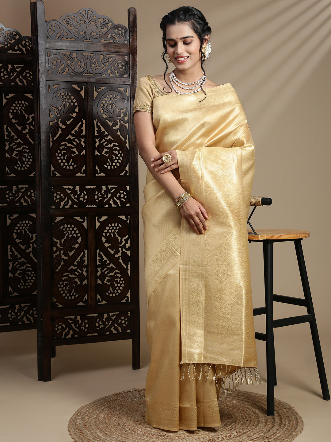 Women Golden Art Silk Saree ASS109