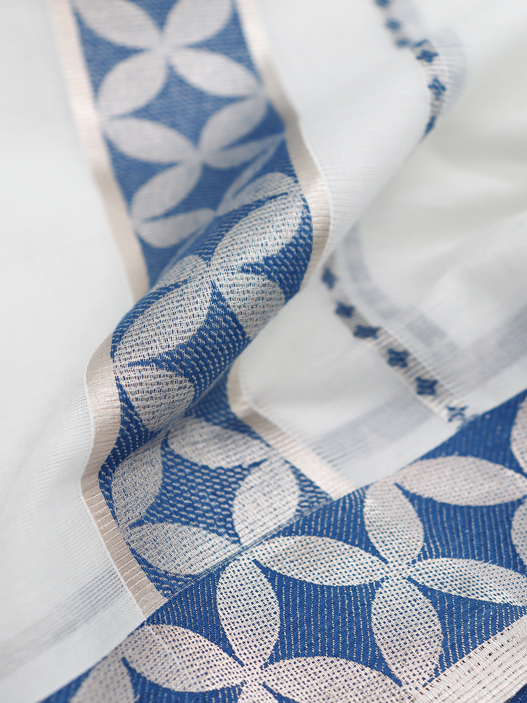 Men Premium Cotton Double Layer White Dhoti with Blue Fancy Jari Border Luxury Club LC14