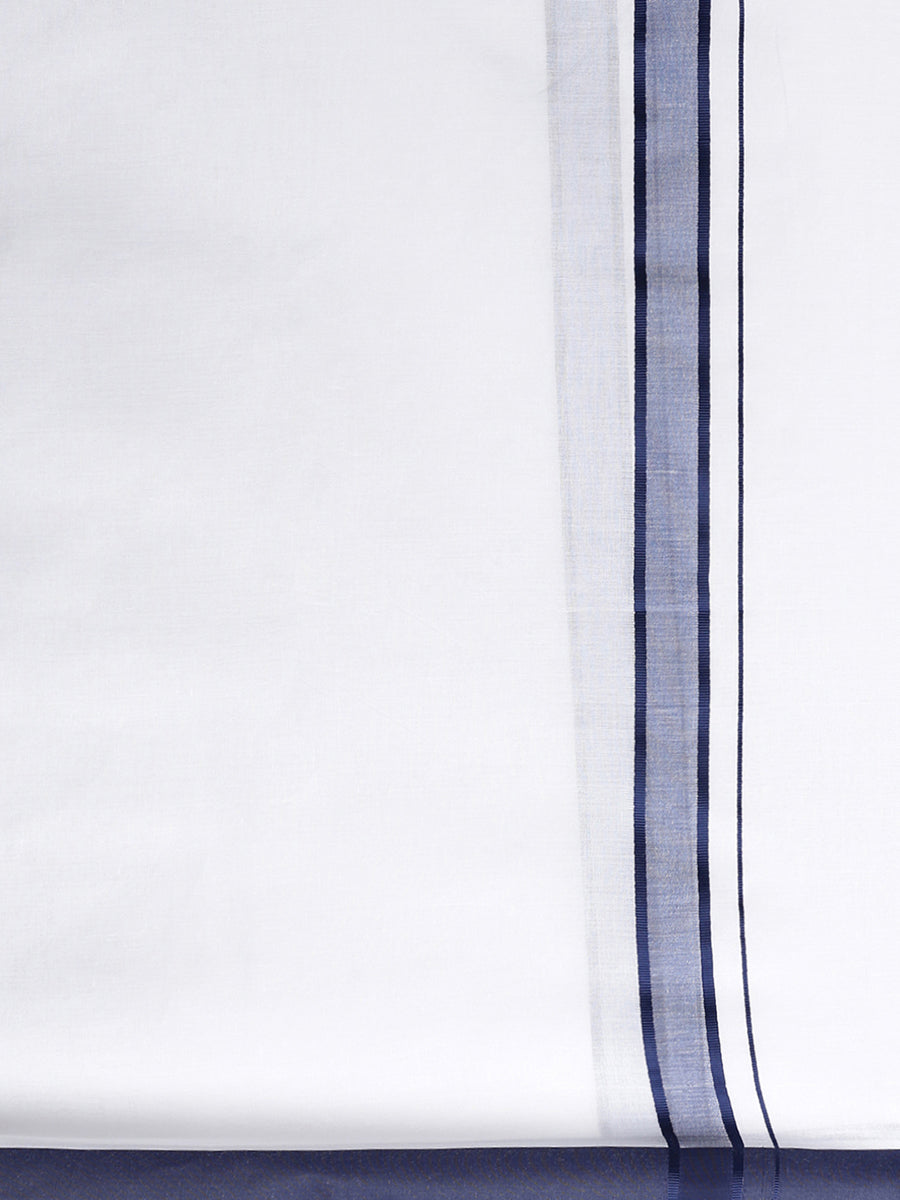 Mens White Double Dhoti with Navy Plain Border Redfort-Zoom view