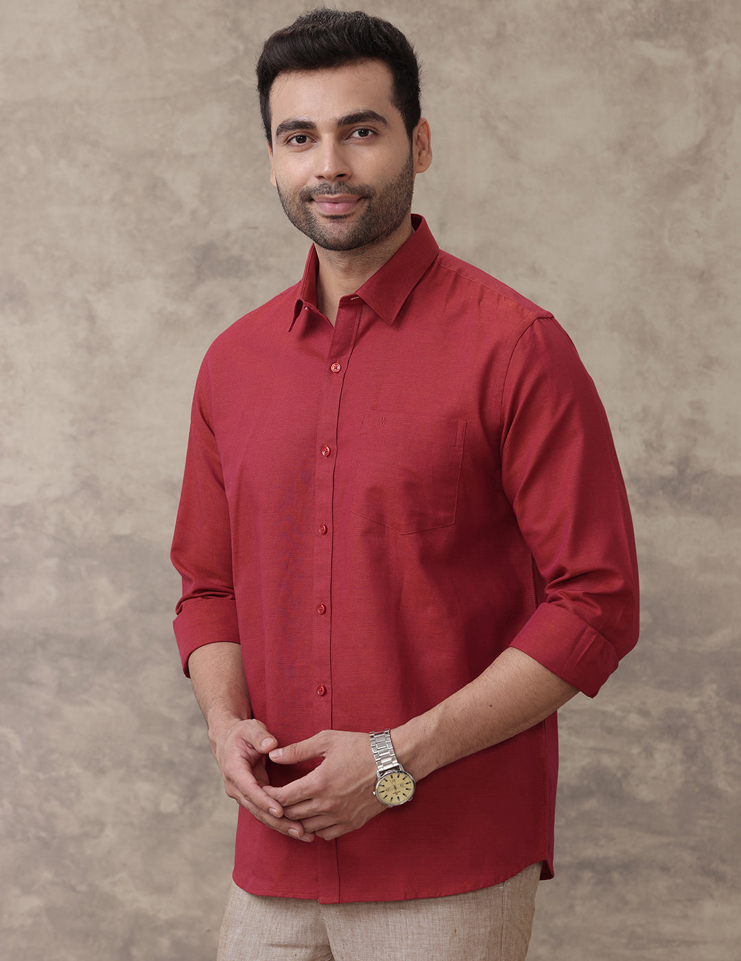 Men Linen Cotton Shirt Brick Red LF20