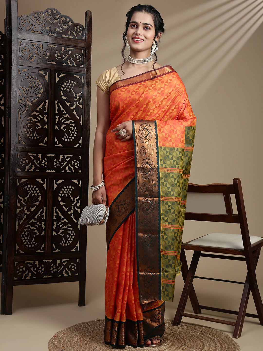 Women Orange Art Silk Saree ASS120