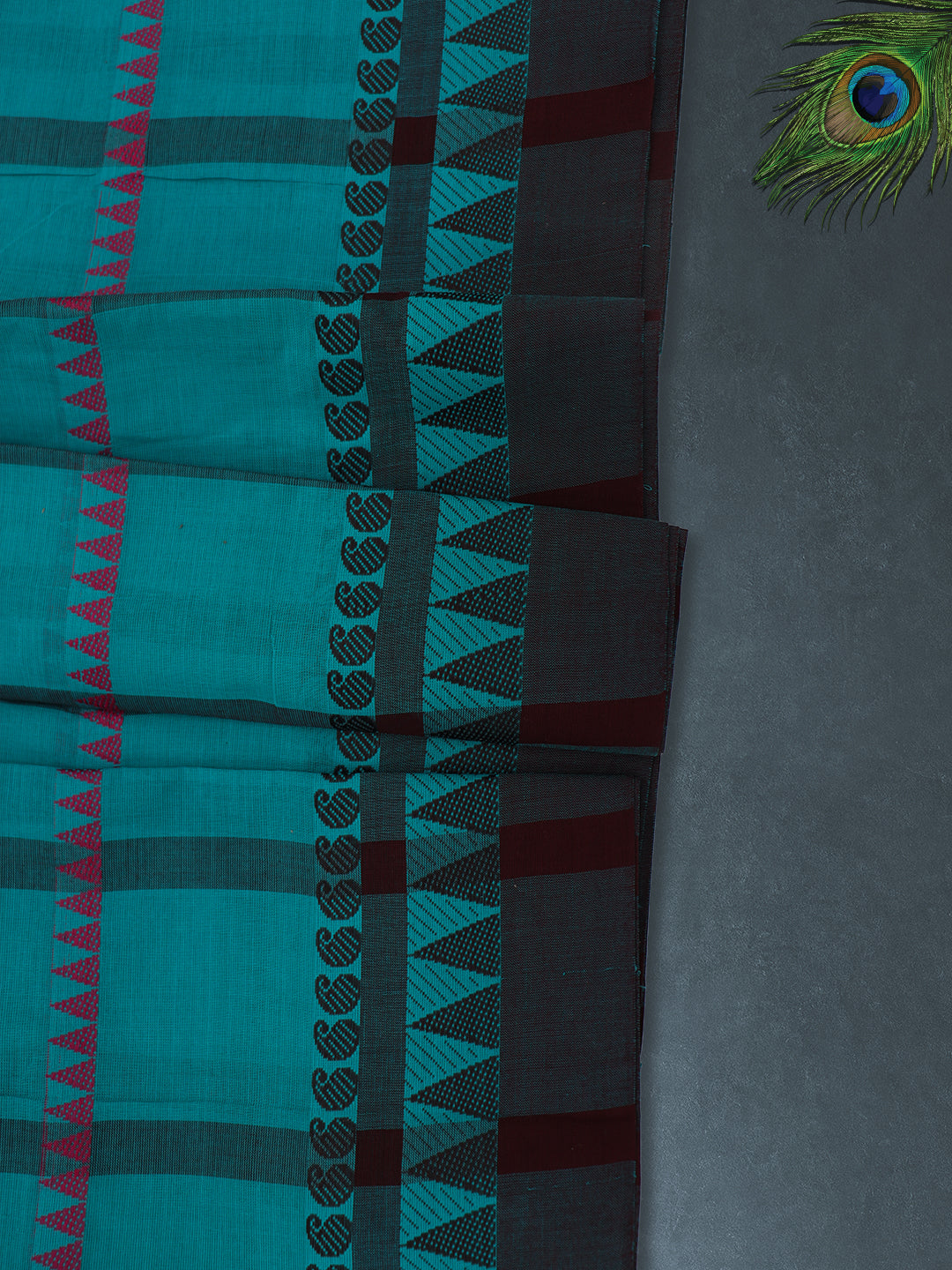 Women Teal Blue Checks Pure Chettinad Cotton Saree PCS224