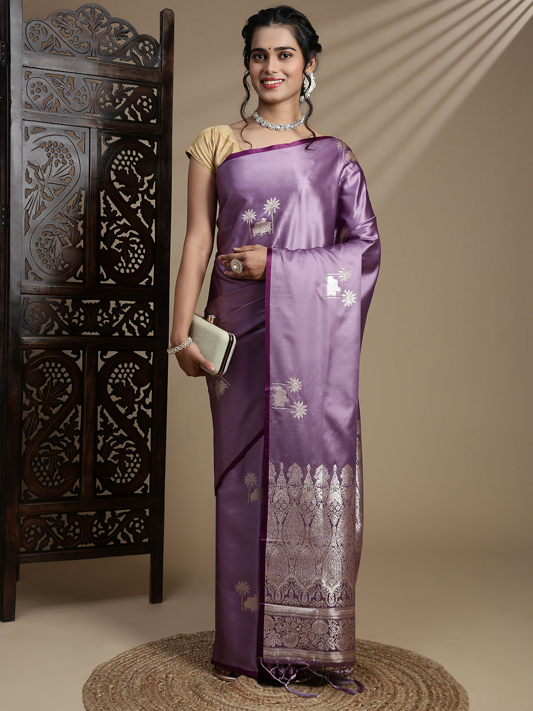 Women Lavender Soft Silk Saree SS385