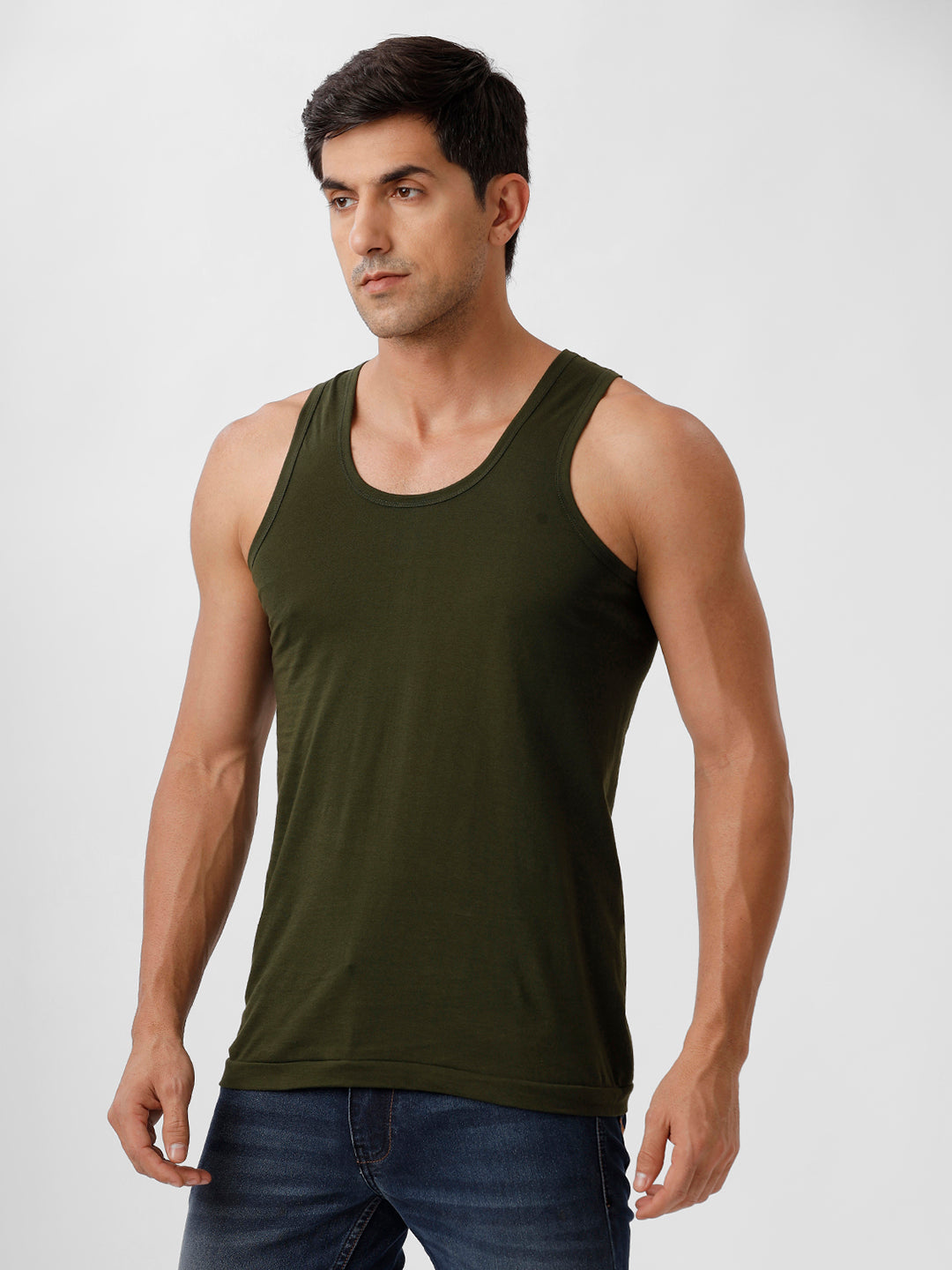 Men 100% Combed Cotton Pine Green Vest RN Sukra (Pack of 2)