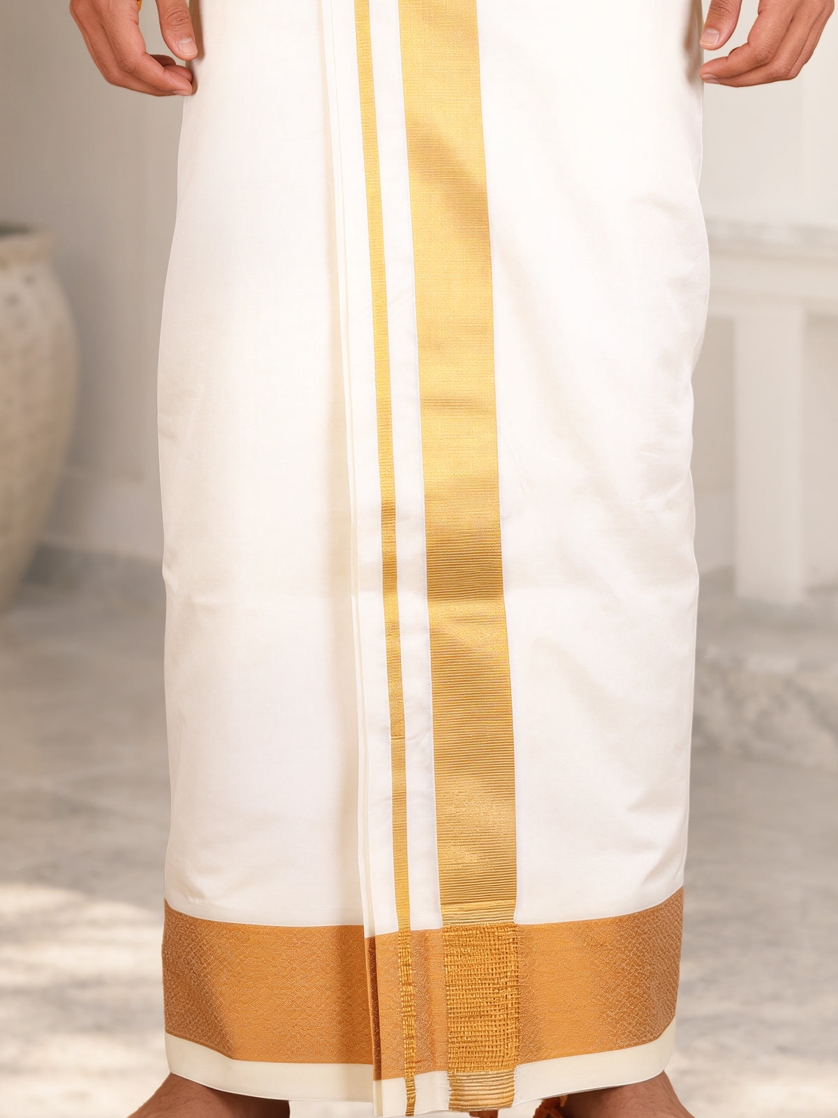 LAGNAA Premium Pure Silk Hand Embroidered Designer Shirt & Dhoti Set with Double Sided Leaf Vine Jari Work | Astra Varman