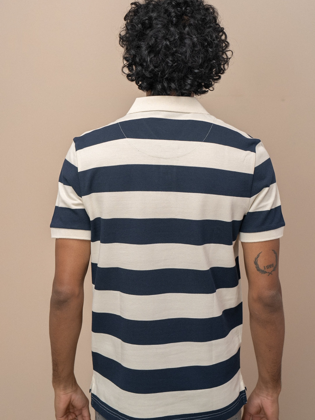 Men Smart Fit Engineered Polo T-Shirt OffWhite with Navy EN22