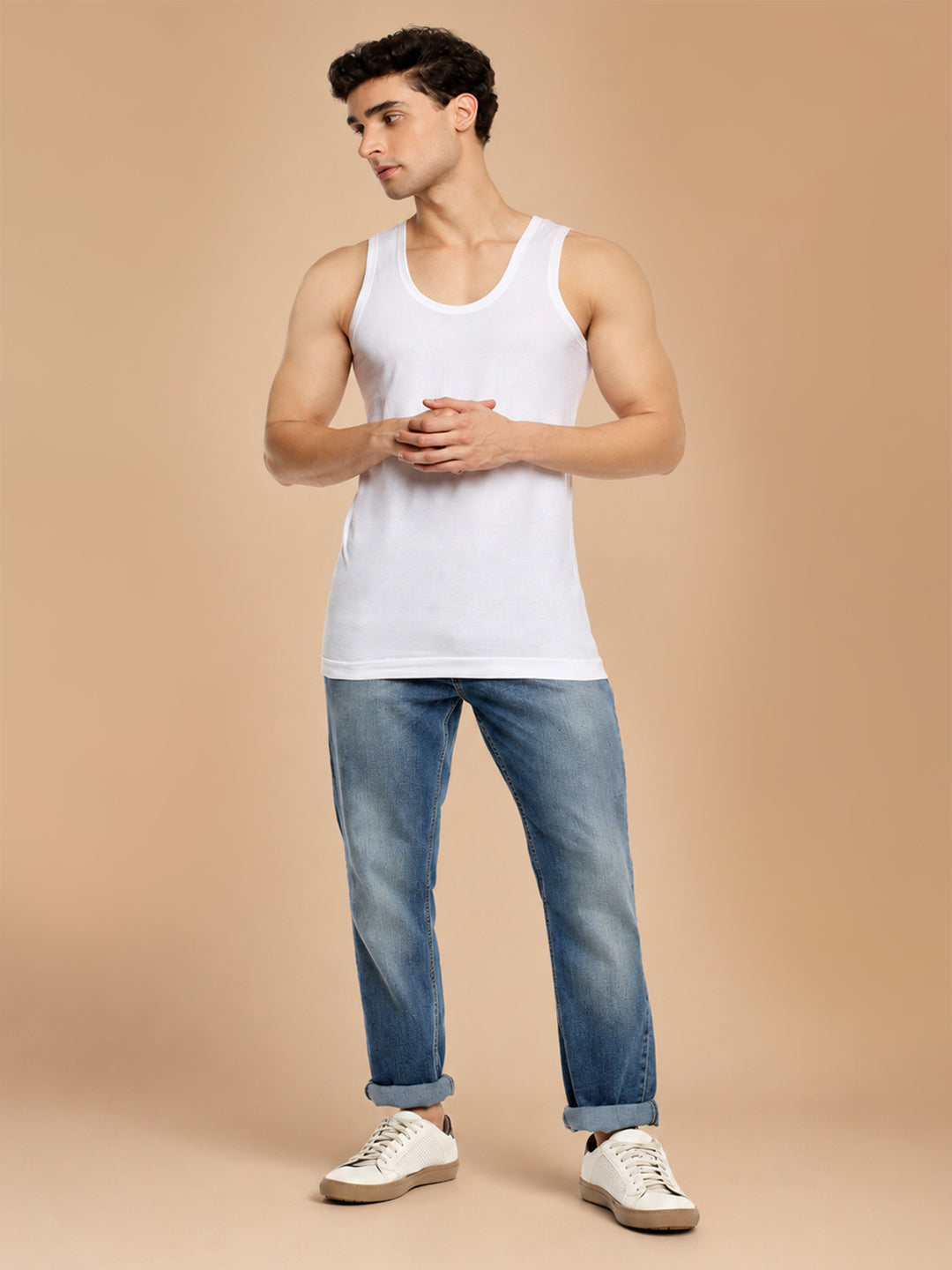 100% Combed Cotton White Vest RN Rise Up (Pack of 2)
