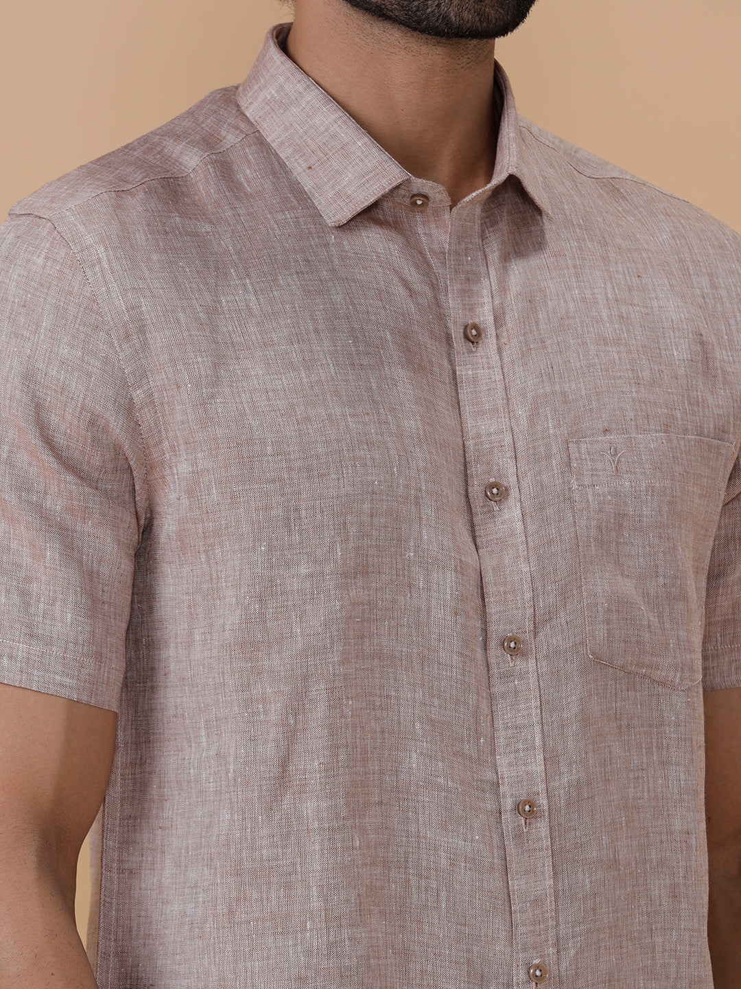 Men Pure Linen Woody Brown Shirt L49